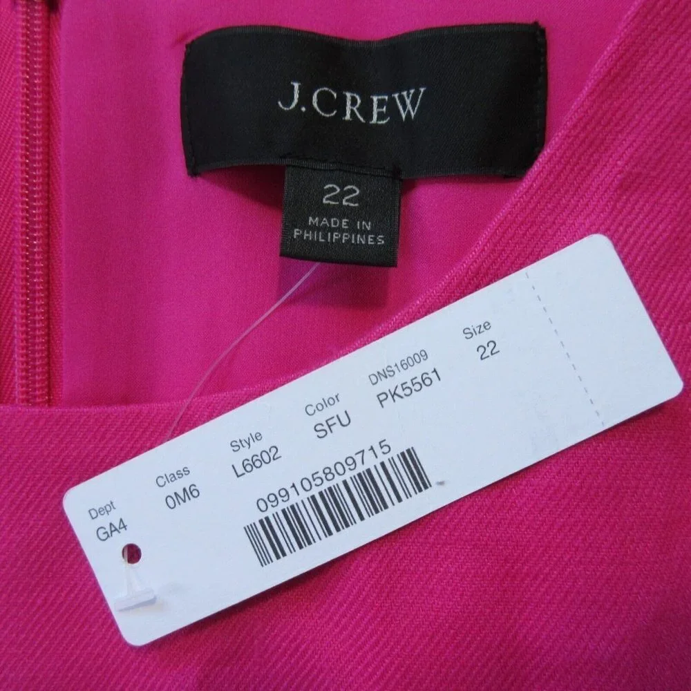 NWT J.Crew Resume Sheath in Soft Fuchsia Pink Stretch Linen Dress 22 $168